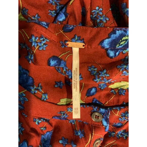 Free People Red & Blue Floral Long Sleeve Mini Dress, Size XS - Picture 6 of 6